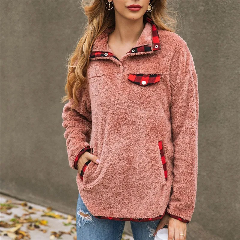 

Модный свитшот в стиле пэчворк, женские осенне-зимние Плюшевые Теплые Топы, толстовки, Дамский флисовый пуловер для отдыха, Женский свитшот