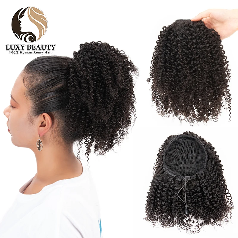 

Афро кудрявые вьющиеся накладные человеческие волосы для конского хвоста, заколки для волос, 8-14 дюймов, бразильские волосы, конский хвост, к...