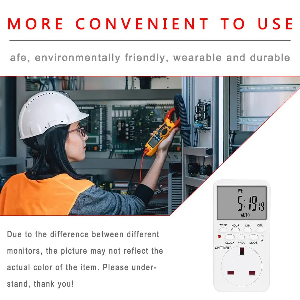 

SINOTIMER TM519 Electronic Digital Timer Switch Kitchen Timer Socket 230v 120v 7 Day 12/24 Hours Programmable Timing Socket