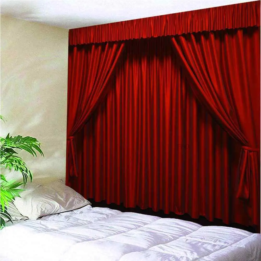 

FFO Curtain Tapestry Wall Hanging Room Decor Red Velvet Curtain Tapestries Window Door Curtain Luxury Decoration Lace Room Home