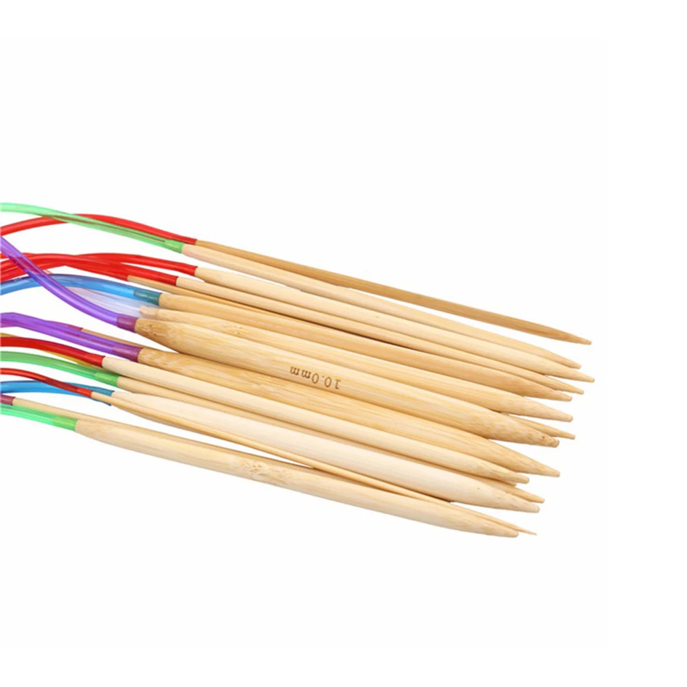 

18 PCS Color Tube Double Pointed Bamboo Ring Needle 15.8 in/ 23.6in/ 31.5in Wool Needle Set 2.0mm-10mm