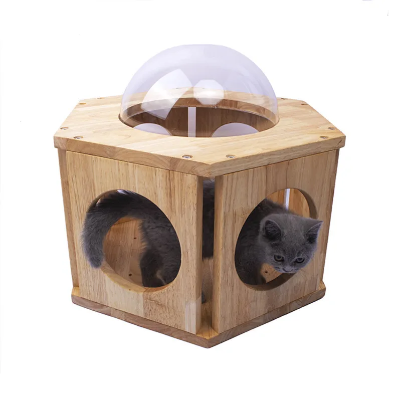 Деревянный домик для кошек шестигранная платформа прыжков и скалолазания