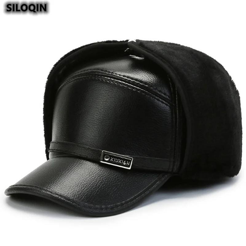 

SILOQIN Dad's Hats Winter New PU Men's Hat Thick Warm Baseball Caps Middle-aged Leather Caps Plus Velvet Earmuffs Brands Hats