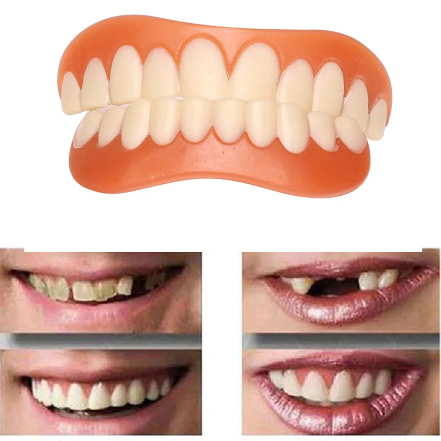 Верхние/Нижние Накладные зубы силиконовые виниры вставные протезы поддельные
