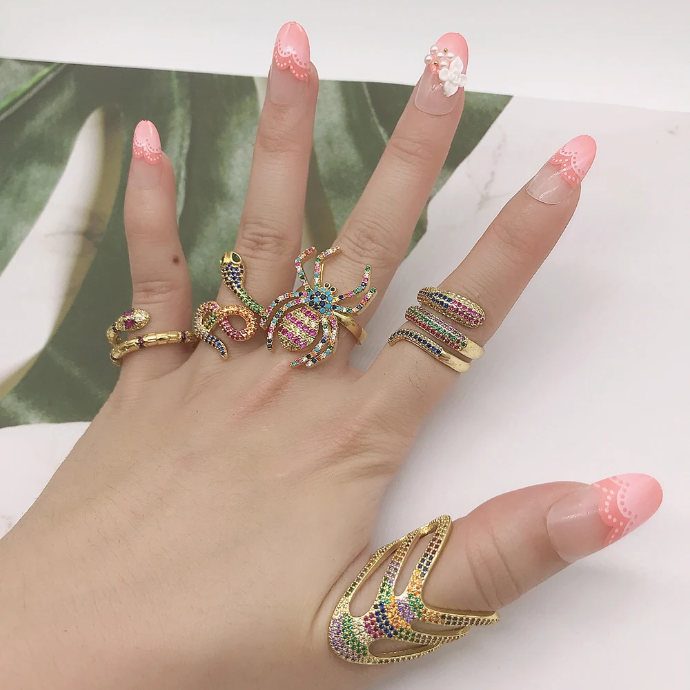 BLUESTAR женские роскошные кольца для подарка с микро-паве из циркония змея паук