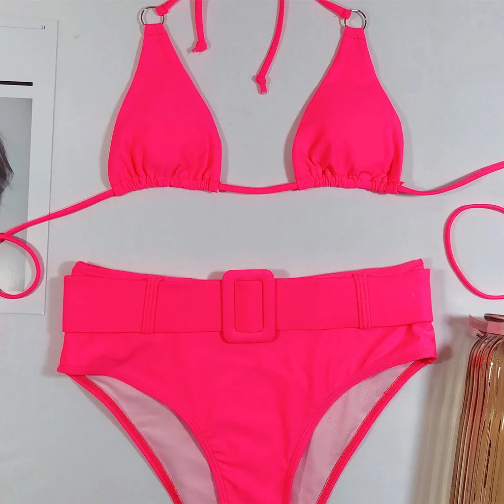 

Brazilian Swimwear Women High Waist Bikini Belt Decor Seperate Swimsuit Two Piece Push-up Padded Bathing Suit Summer BeachWear