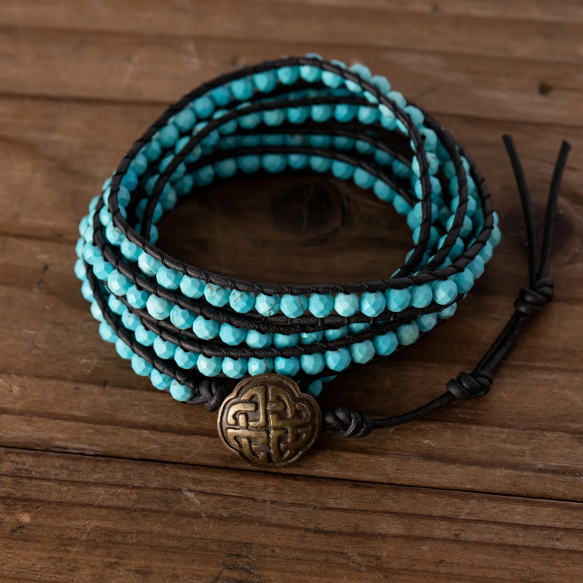 

Handmade Leather Wrap bracelet Blue Natural Stone Beaded Bracelet Boho Braided Bracelet Statement Jewelry Gift