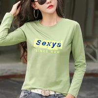 green letter printing 2020 autumn cotton t shirt women full sleeve o neck winter loose bottoming t shirts new feminine soft tops