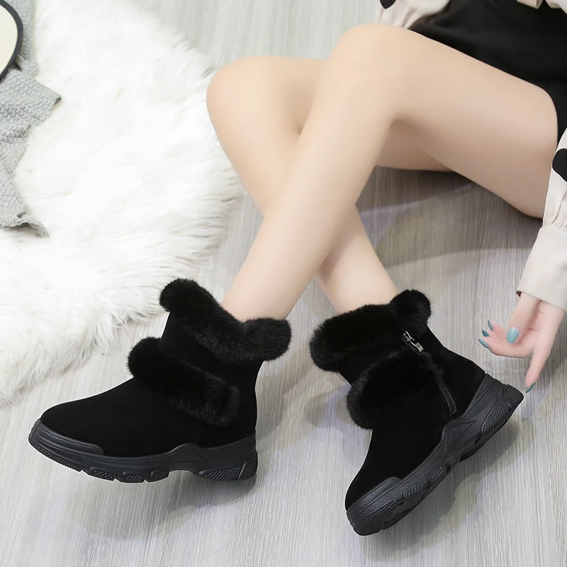 

Cute Wool Snow Boots 2020 Winter Fashion Women's Flats Shoes Apricot Black 35-40 Plus Size Ankle Boots Dropshipping Plush Shoes