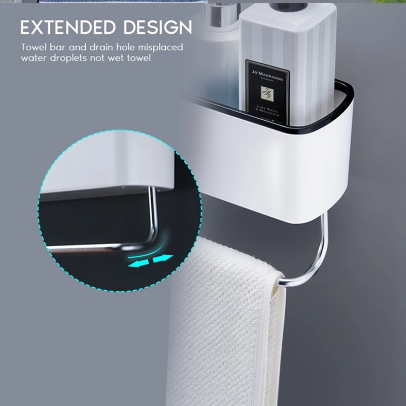 

1PCS/Set Bathroom Shelf Shower Caddy Organizer Wall Mount Shampoo Rack With Towel Bar No Drilling Kitchen Storage Accessories