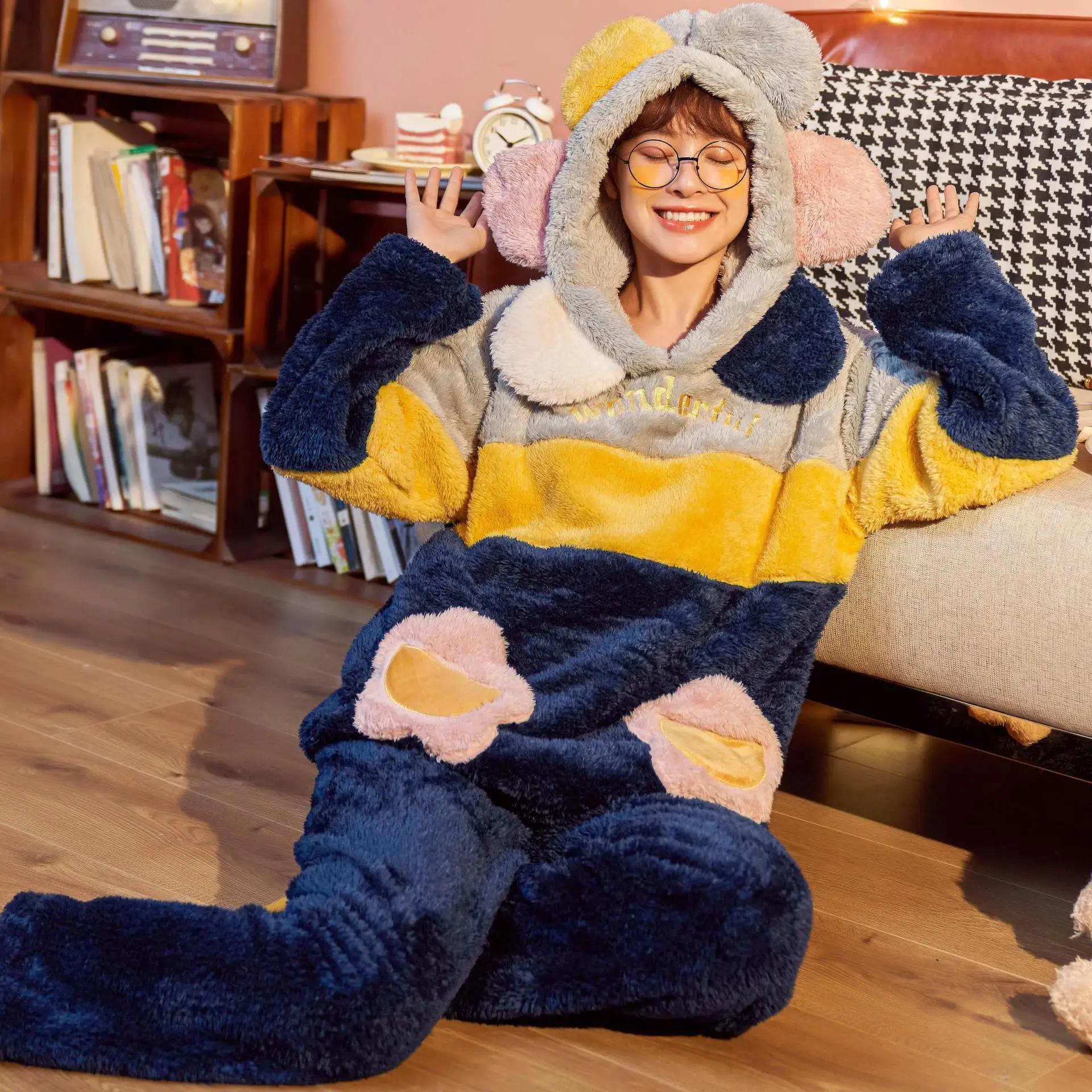 Autumn Winter Pajamas Women's Single Women Plush Thick Large Loose Home Clothes Flannel Soft Warm Nightwear Sets Pyjama Femme