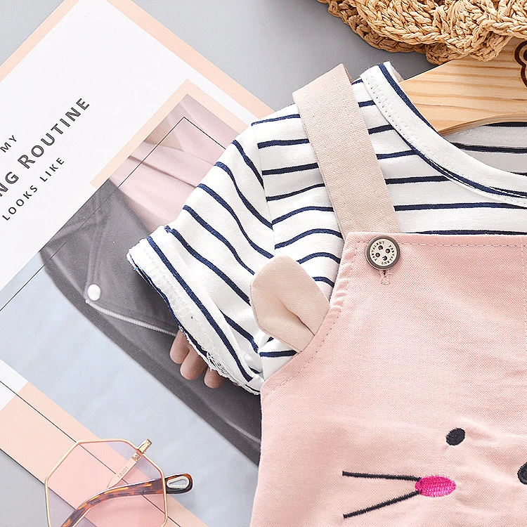 Летняя детская одежда футболка с мультяшным котом шорты в полоску 2 шт./компл.