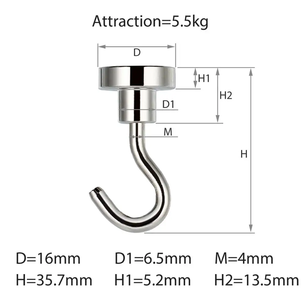 TANiCE 20Pcs D16 16mm N38 Neodymium Hold 5.5kg Strong Magnet Heavy Duty Magnetic Hook for Home Kitchen Workplace Base | Обустройство