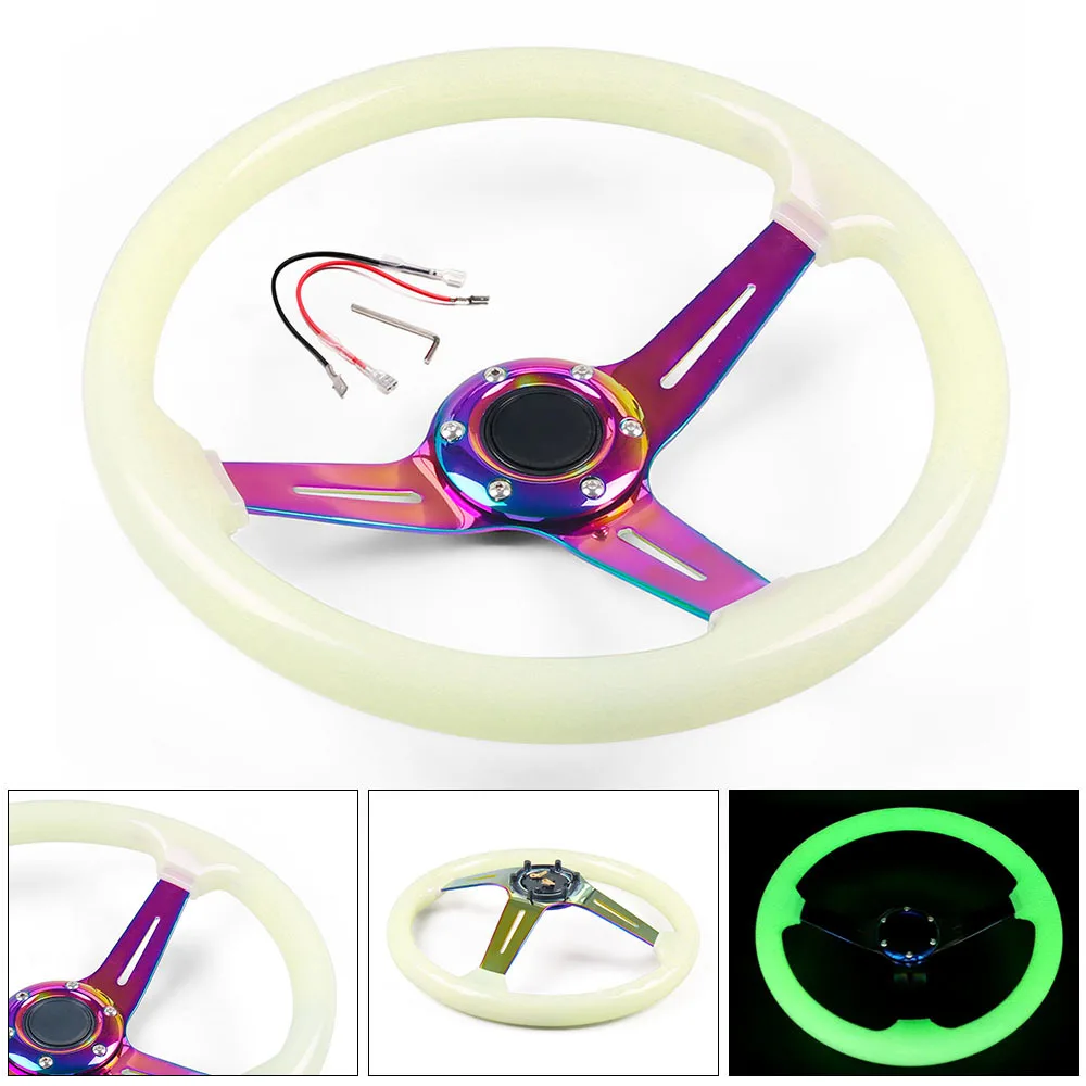 

14inch 350MM Luminous Acrylic Steering Wheel & Horn Button 6 Holes Neo Chrome Steering Wheel Depth 71MM TT102088