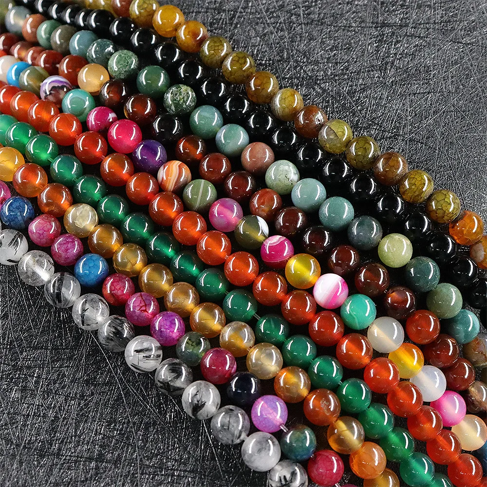

2020 Natural Stone Agates Crystal Amethysts Lava Tiger Eye Lapis Lazuli Amazonite Rhodonite Round Loose Beads DIY Jewelry Making