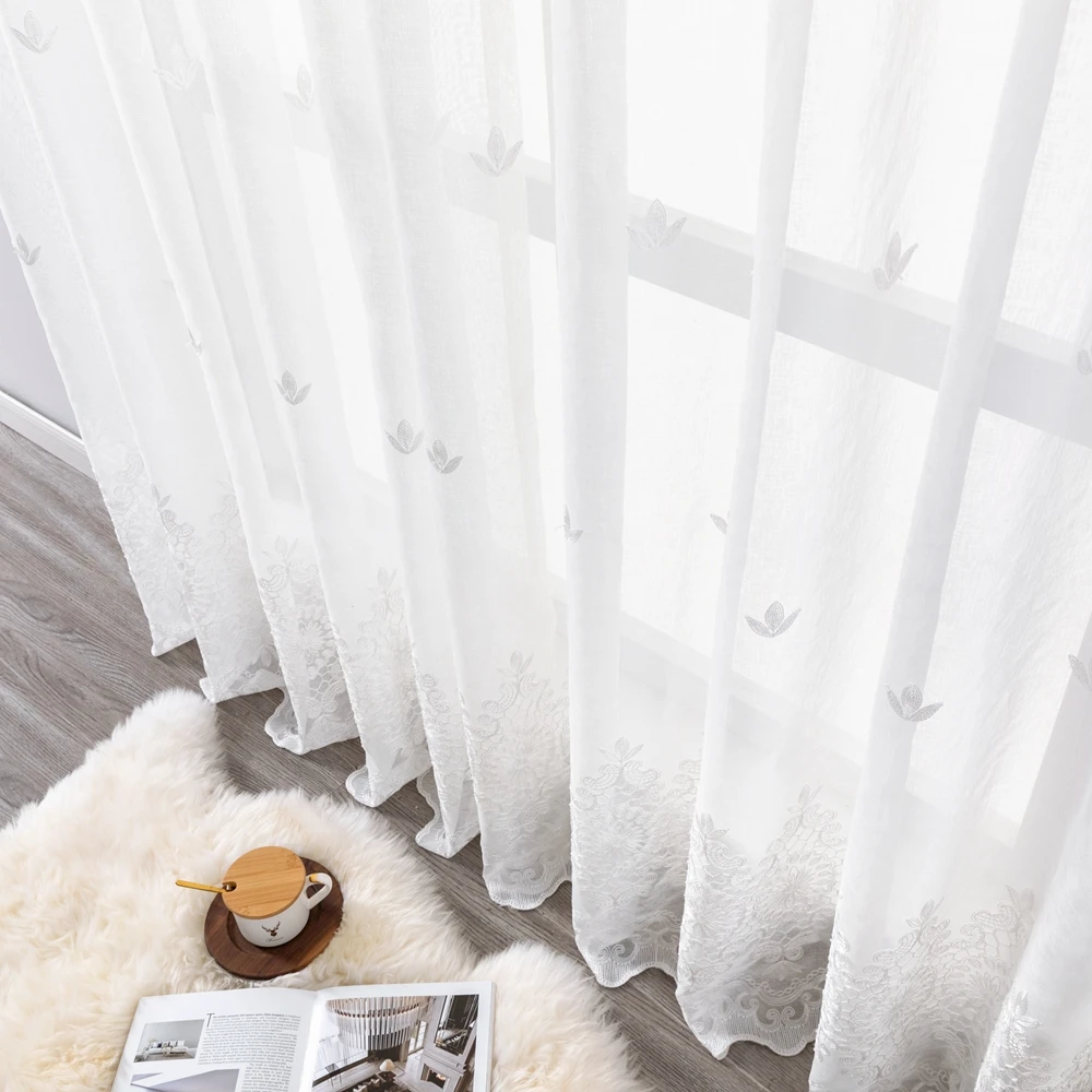 

BILEEHOME Europe White Tulle Curtains Window Screen for Living Room Bedroom Embroidered Voile Sheer Curtains for Kitchen Drape