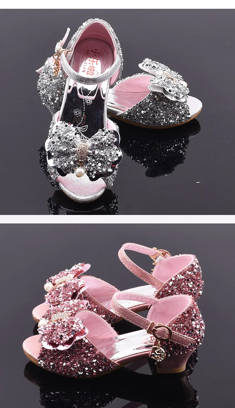 

Summer Girls Princess Sandals For Baby Bling Shoes Children Casual Shoes Sequins Leather Dress Shoes Non-slip Kids Dance Sandals