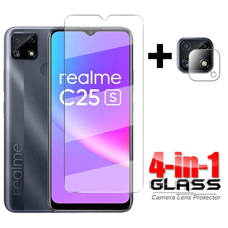 4-in-1 Glass on Realme C25s Full Glue Tempered Glass For Oppo Realme C25 s HD Clear Screen Protector Realme C25s Camera Glass