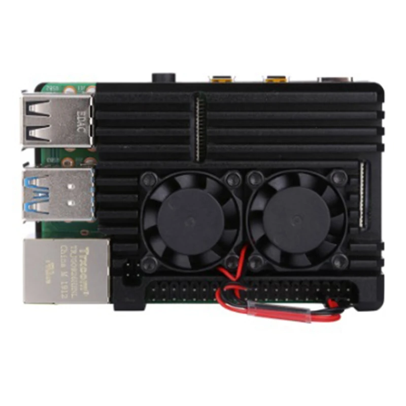 Для Raspberry Pi 4 Алюминиевый чехол с двойным охлаждающим вентилятором металлический