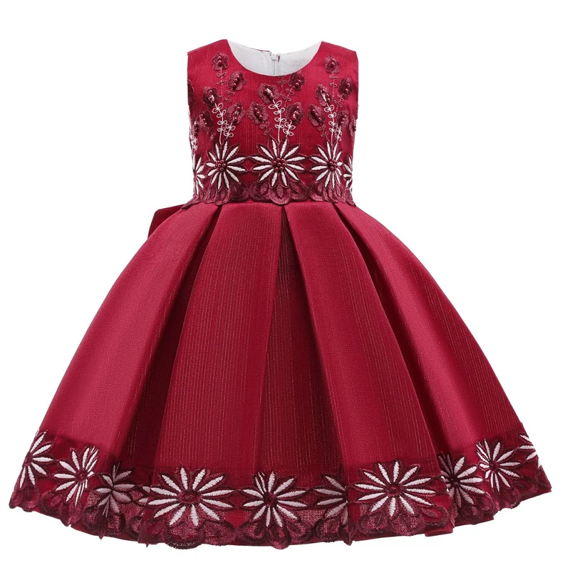 Childrens dress Spring New Print Soild Color Formal Wedding Princess Dress 2022 New Year Gown Kids Vestidos Girls Dress 4-10 Y