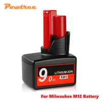 powtree 12v 9 0ah 9000mah lithium ion replacement m12 battery for milwaukee batteries power tool xc 48 11 2411 48 11 2420 l50