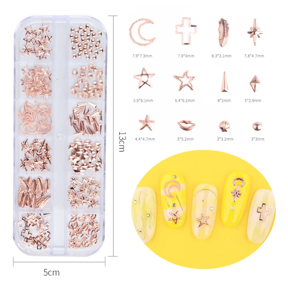 Горячие полые металлические Смешанные Звезды Луна заклепки DIY Блестки для нейл