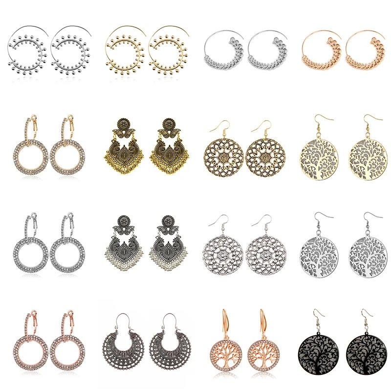 

Vintage Geometric Hollow Drop Earring For Women Fashion Gold Silver Color Pendant Earring Elegant Female Jewelry Accessories