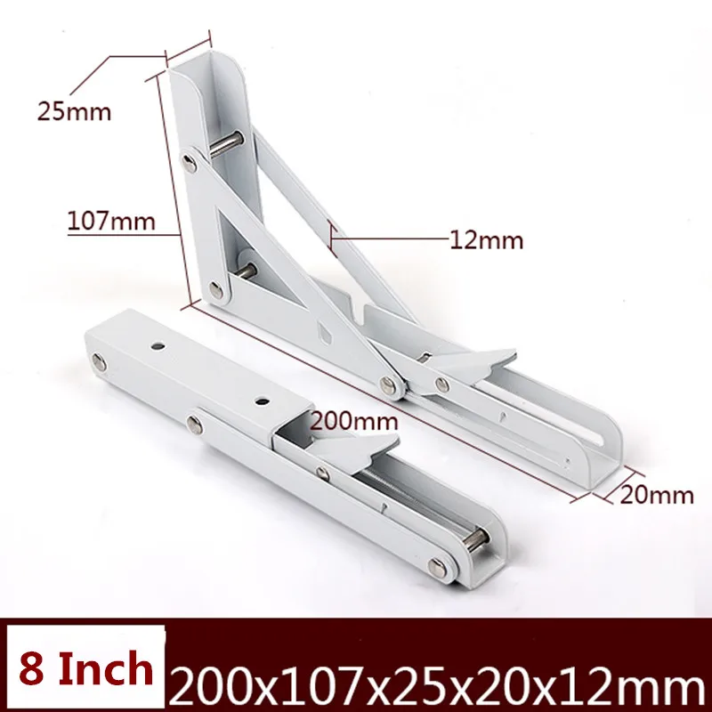 8 Inch Length 2 шт., 8-20 дюймов белый металлический треугольный складной Угловой Кронштейн регулируемый настенный складной кронштейн для полки DIY домашний стол скамья - Цвет: 8 Inch Length