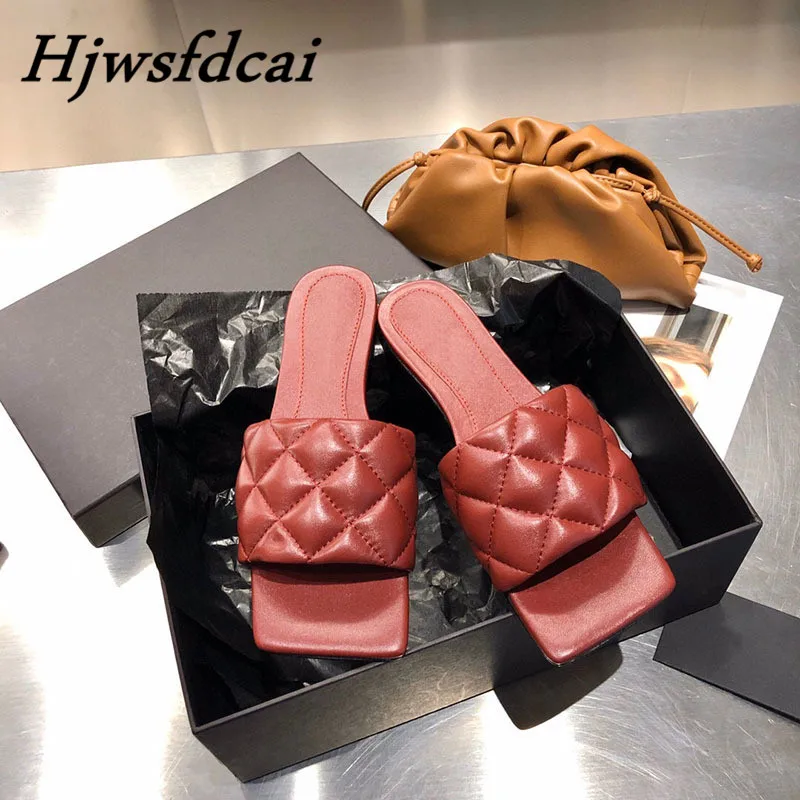 

Hjwsfdcai Women Flat Slippers Mules Flip Flops Women Slippers Square Open Toe Weave Slides Slip On Ladies Summer Beach Shoes