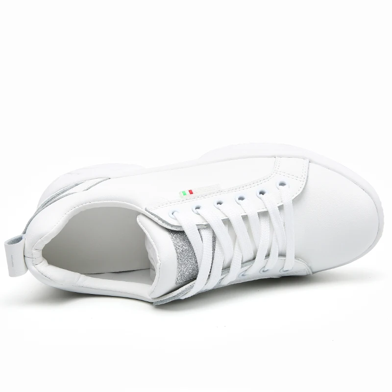 Women Tennis Shoes Air Cushion Sports Shoes High Heels Lace Up Female Leather Footwear Outdoor Thick Bottom Women Sneakers