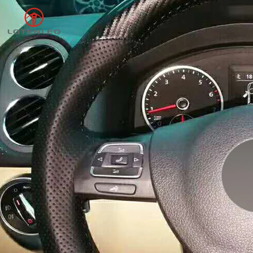 LQTENLEO чехол на руль из углеродного волокна и кожи черного цвета для Volkswagen Golf Tiguan