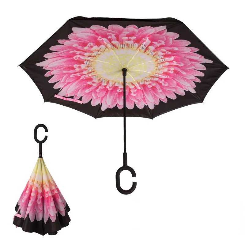 C-образная ручка двухслойный зонт анти-УФ складной перевернутый обратный