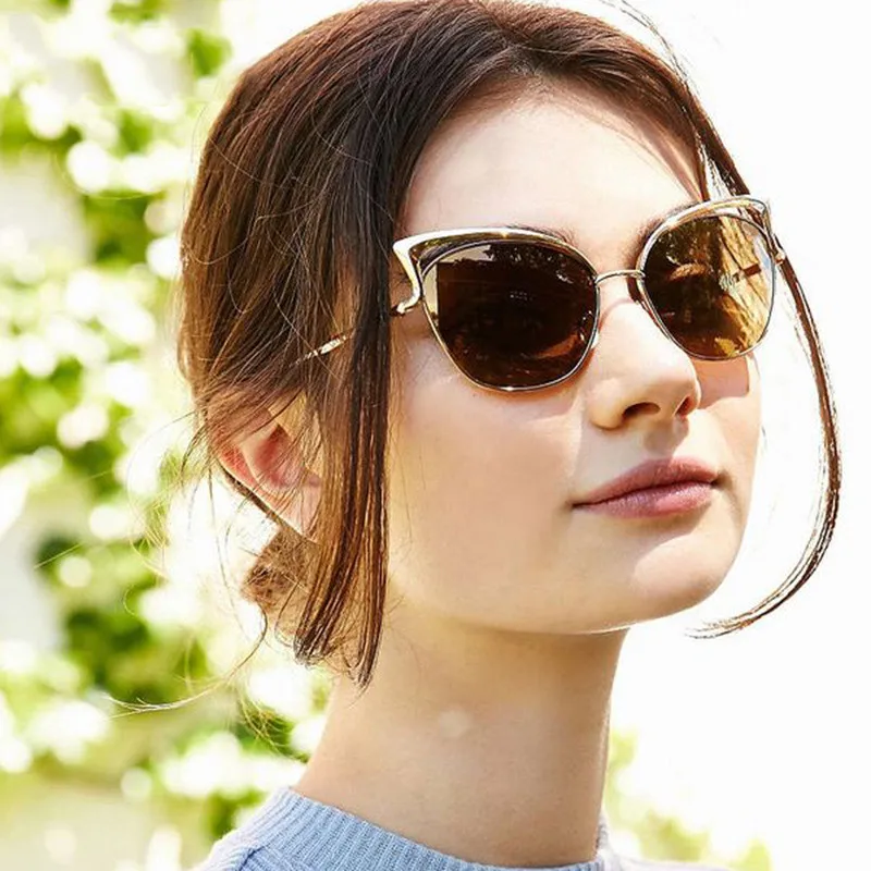 Занавес Lunette Soleil Femme полый металлический кошачий глаз солнцезащитные очки модные