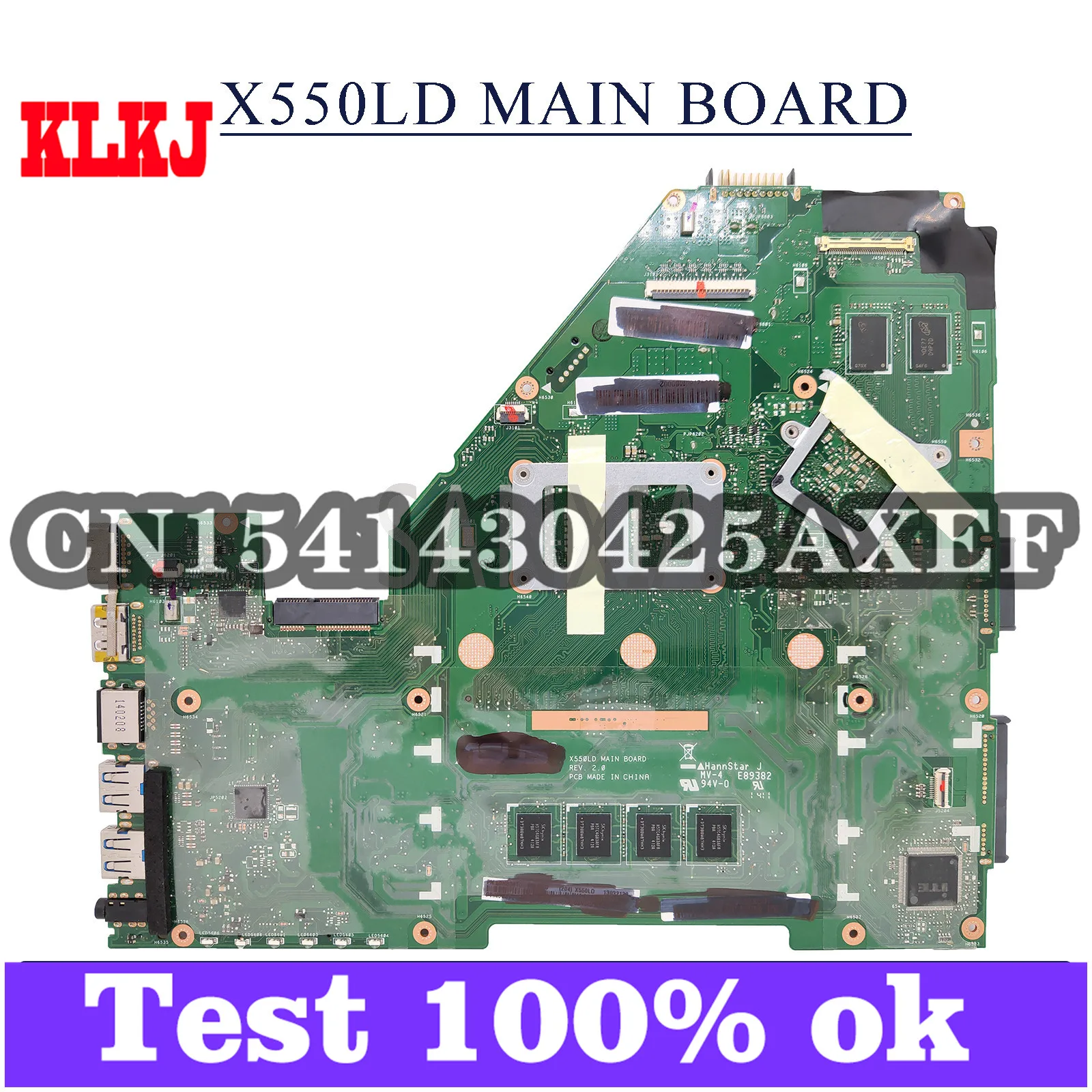 

KLKJ X550LD Laptop Motherboard For ASUS VivoBook X550LD X550LC X550LN X550L Mainboard DDR3L 4GB-RAM I7-4500U GT820M LVDS