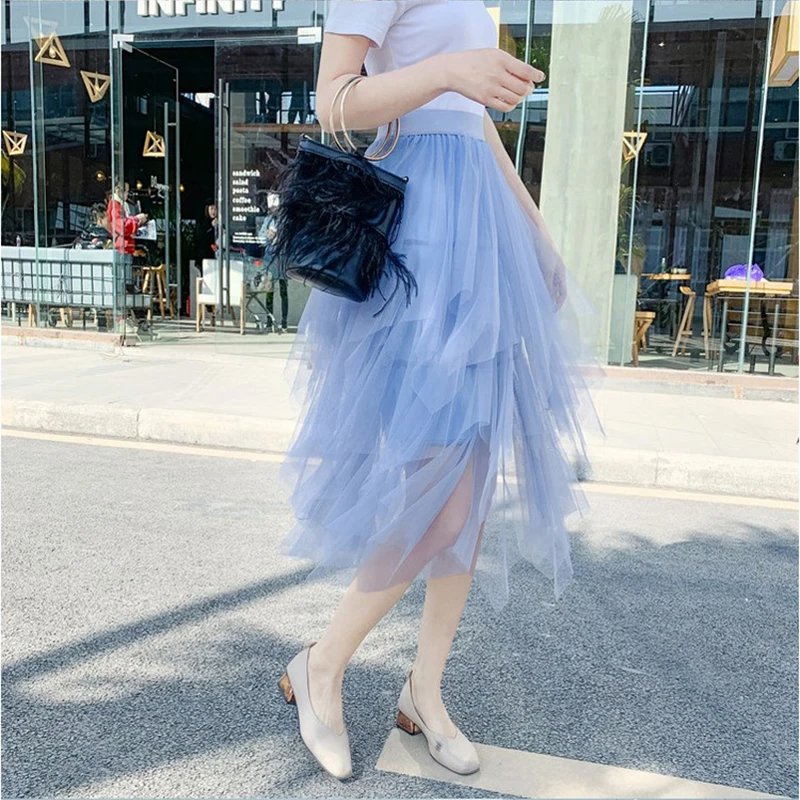 Женская сетчатая юбка средней длины приталенная трапециевидная с высокой талией