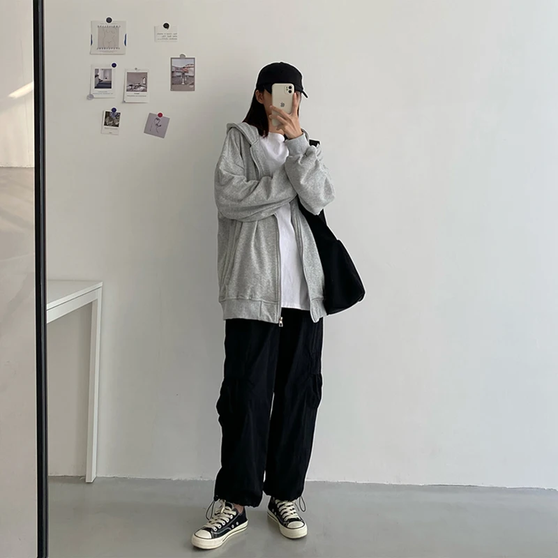 

Female student zipper hooded Harajuku sweater 2020 autumn retro loose solid color long-sleeved cardigan top dropshipping