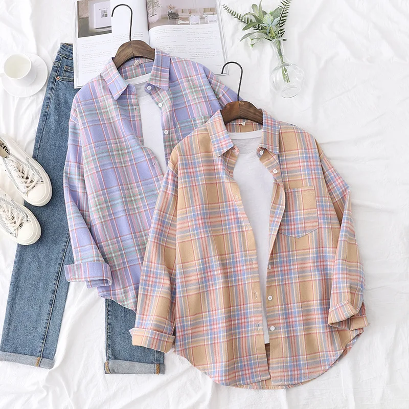 

New 2020 Autumn Blouse Plaid Women's Shirt Spring Casual Top Loose Blouses Long Sleeve Cotton Shirts Tops Mujer Blusas Clothing