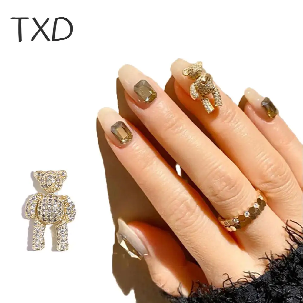 

TXD Nails Art Jewelry Luxury Metal Zircon 3D Crystal Glitter Manicure Design Accessories Cute Bear Jewelry For Manicure Tools