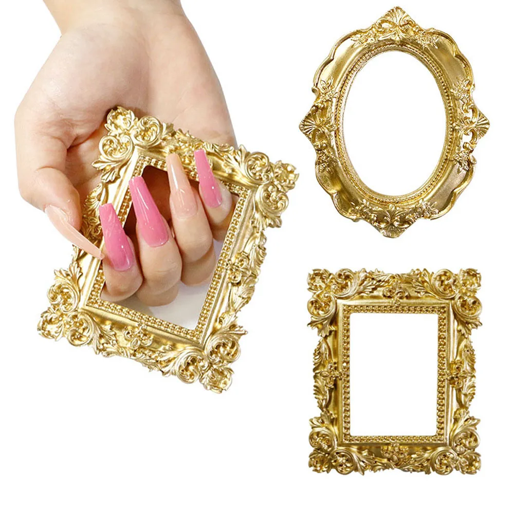 

Retro Metal Nail Photo Frame Manicure Nail Design Display Photo Props Hollow Embossed Frame Design Nail Tips Display Board