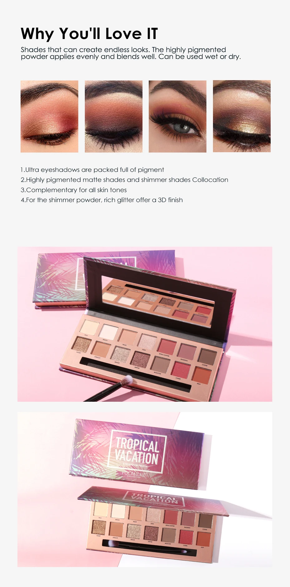 Тени для глаз focallure Pallete красочные пигментированные оттенки палитра Матовая Высокое качество макияж тени для век