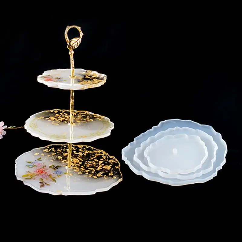 

3 Tier Cake Fruit Food Plate Stand Resin Casting Mold Irregular Fruit Disc Big Plate Resin Mold Fruit Tray Art Crafts