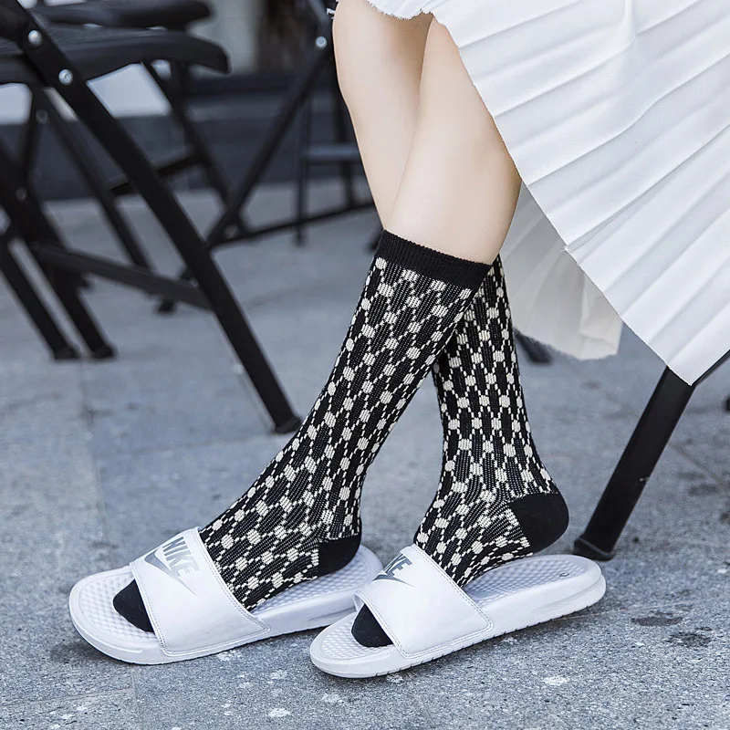 Woman Solid Leopard Cotton Socks Lurex Mixed Socks Print Knee High Socks Girls Warm Leopard Winter Socks Ankle Socks 4 Pairs/lot