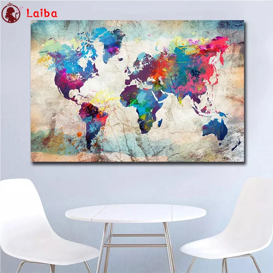 

Алмазная вышивка абстрактное искусство, картина с картой мира 5D «сделай сам», Алмазная мозаика, вышивка, украшение для гостиной