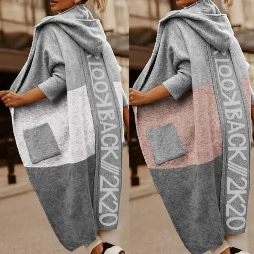 Sweater Coat Ribbing Cuffs Ultra Soft Letters Print Hooded Pockets Sweater Coat Sweater Cardigan Knitted Cardigan