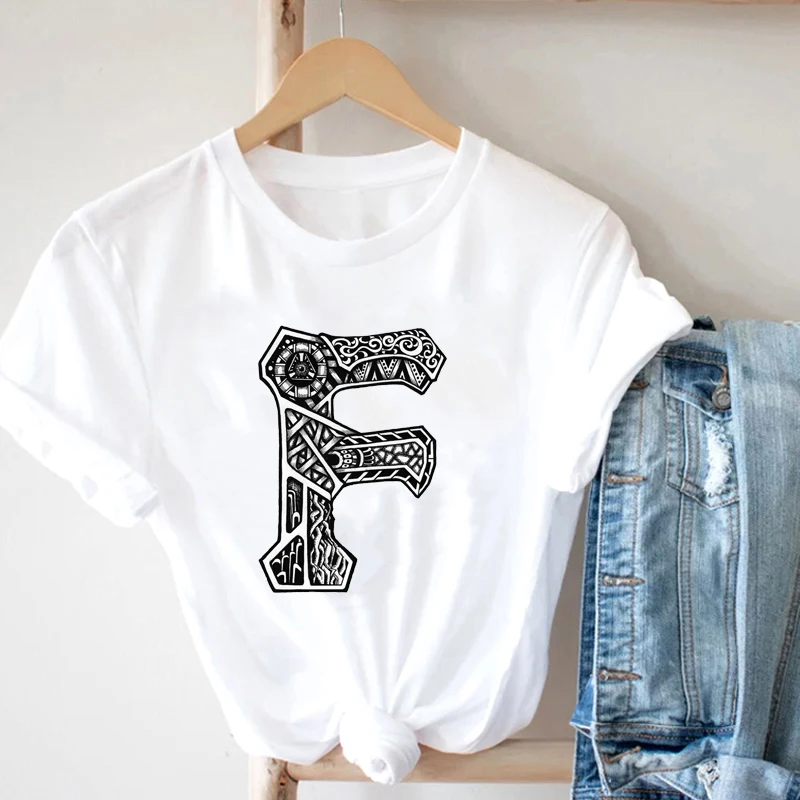 

Design 26 English Alphabet T-Shirts Fashion Summer T-Shirts For Women 2021 Designer Clothes Women's Fashion T-Shirt Cool
