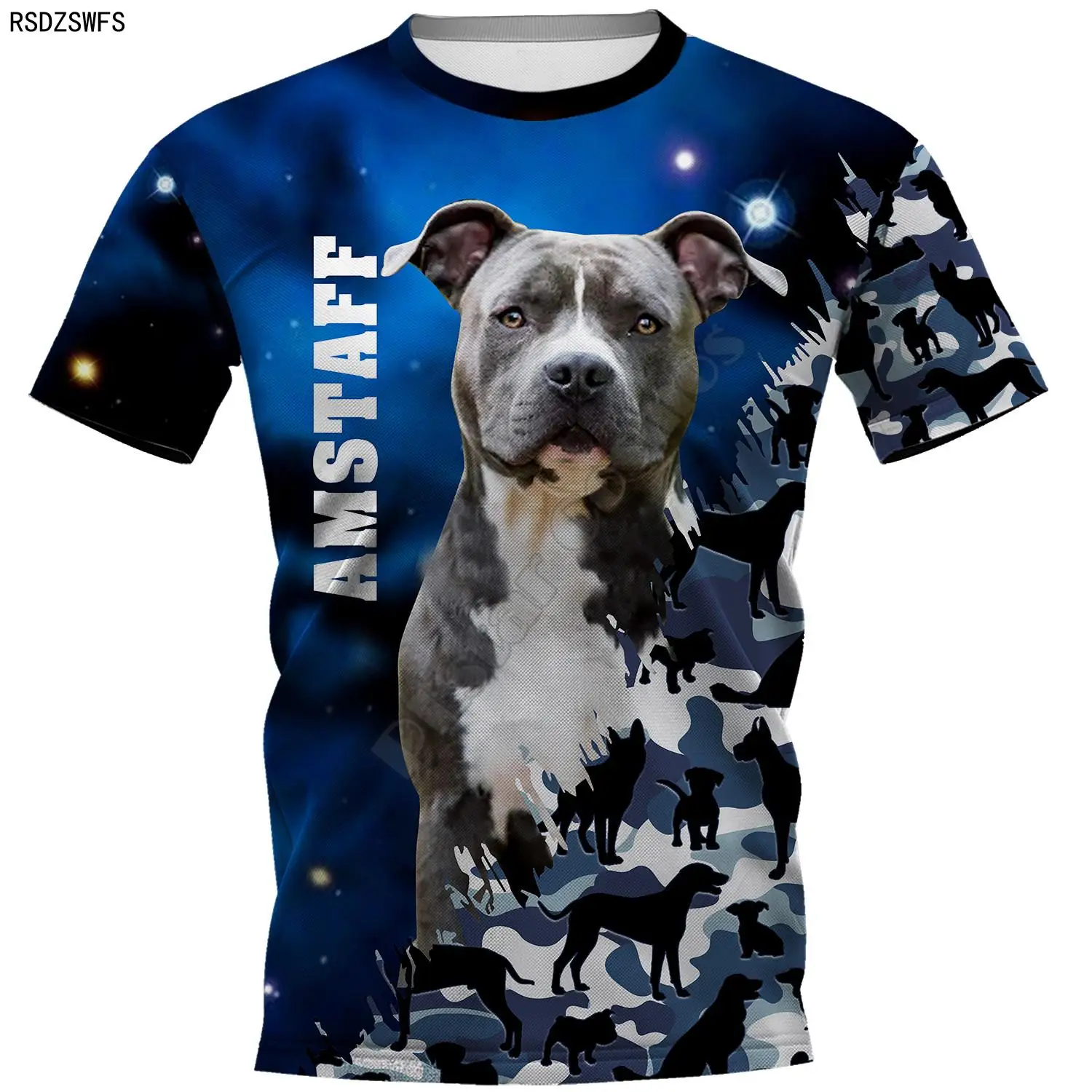 Мужские и женские футболки с 3D-принтом Amstaff летние повседневные коротким рукавом