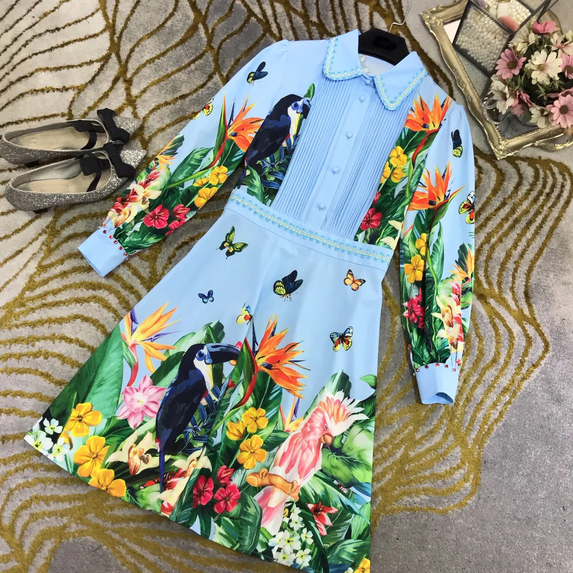 

Sleeveless dress is Spring and summer 2021 fashion a lace new style ruffled collar jacquard dress linen dresses women