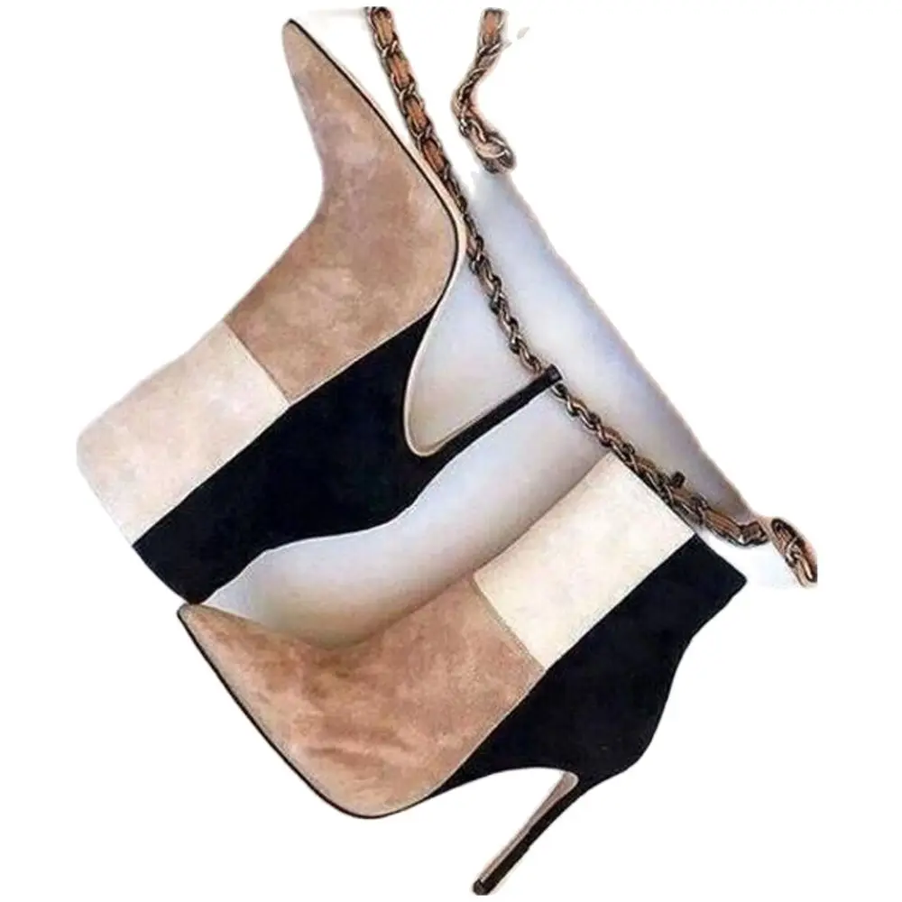 

Suede Ankle Zipper Mixed Colors Pumps Sexy Patchwork Thin High Heels Female Fashion Stiletto Heels Spring Autume Party Pumps