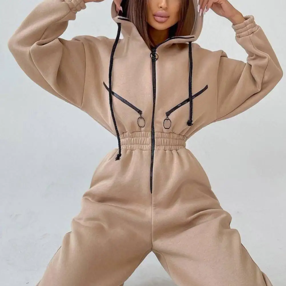 

Ele-choices Tracksuits Women Playsuit Solid Color Thick Warm Tight Waist Winter Rompers Overalls for Women Jumpsuit 2022