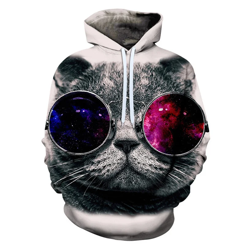 Модные аниме очки с рисунком кота 3D Толстовка для мужчин и женщин мультфильм Harajuku